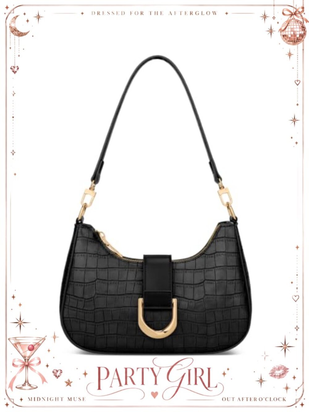 PU Vegan Leather Crescent Shoulder Bag with Gold Chain Crossbody